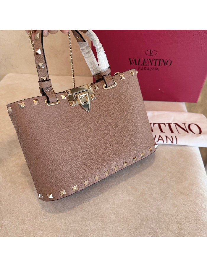 Mini Borsa Shopping Rockstud In Vitello Granato VALENTINO