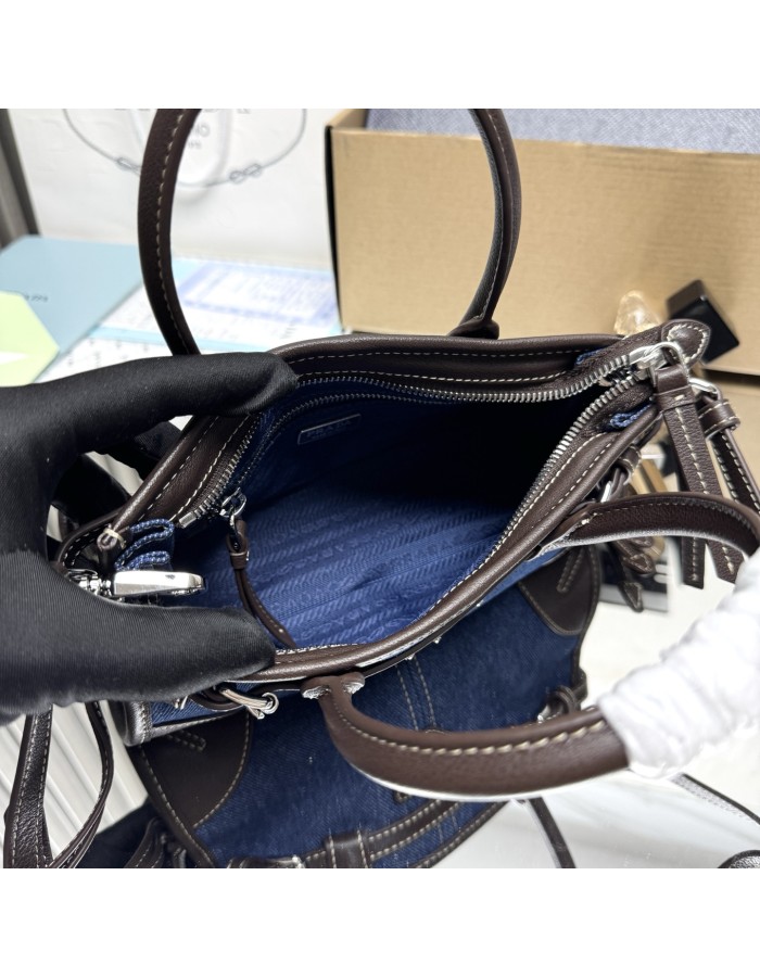 Borsa a mano Prada Bonnie small in denim e pelle PRADA