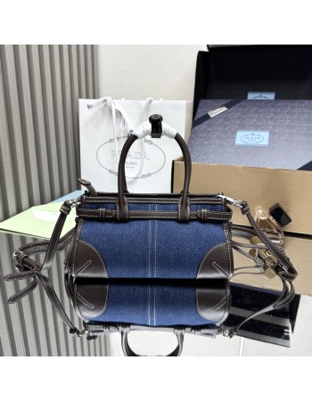 Borsa a mano Prada Bonnie small in denim e pelle PRADA