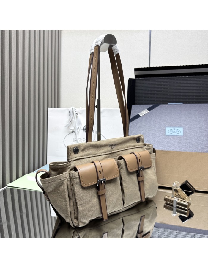 Borsa shopping Prada Route large in canvas e pelle PRADA