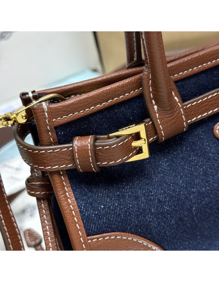 Borsa a mano Prada Bonnie small in denim e pelle PRADA