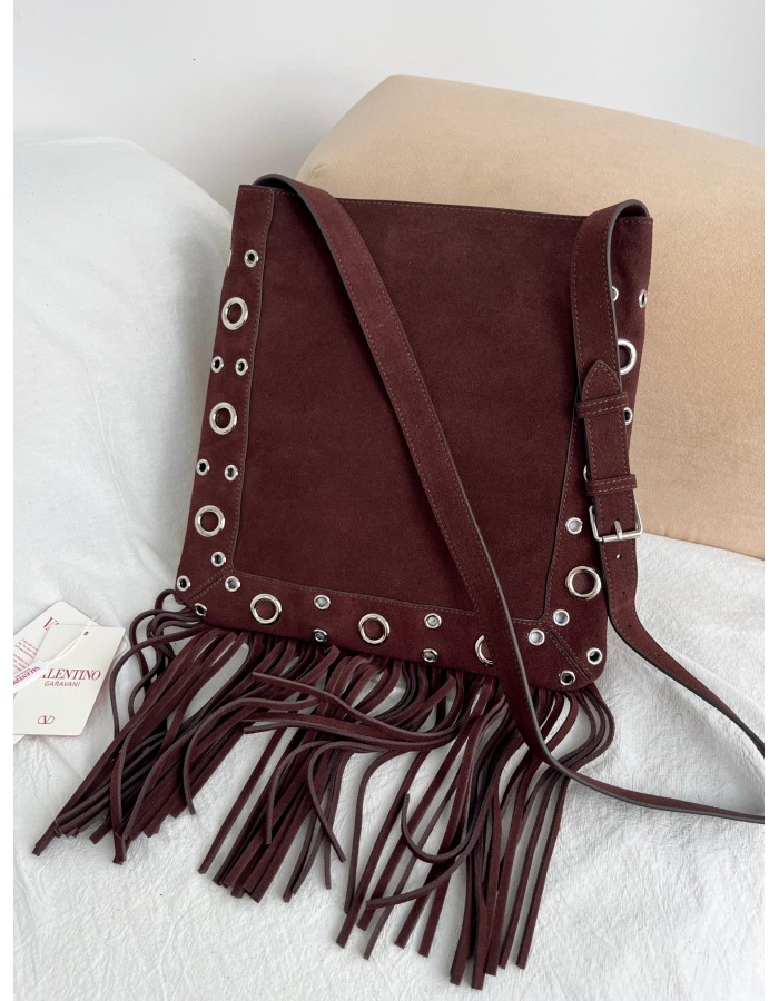 Borsa A Spalla Nellcôte In Suede Con Frange VALENTINO