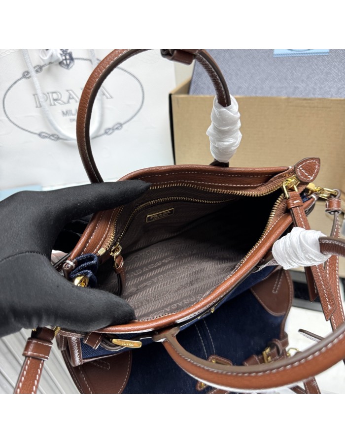 Borsa a mano Prada Bonnie small in denim e pelle PRADA