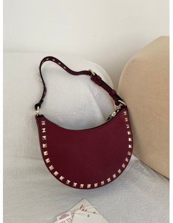 Mini Borsa Hobo Rockstud In Vitello Granato VALENTINO