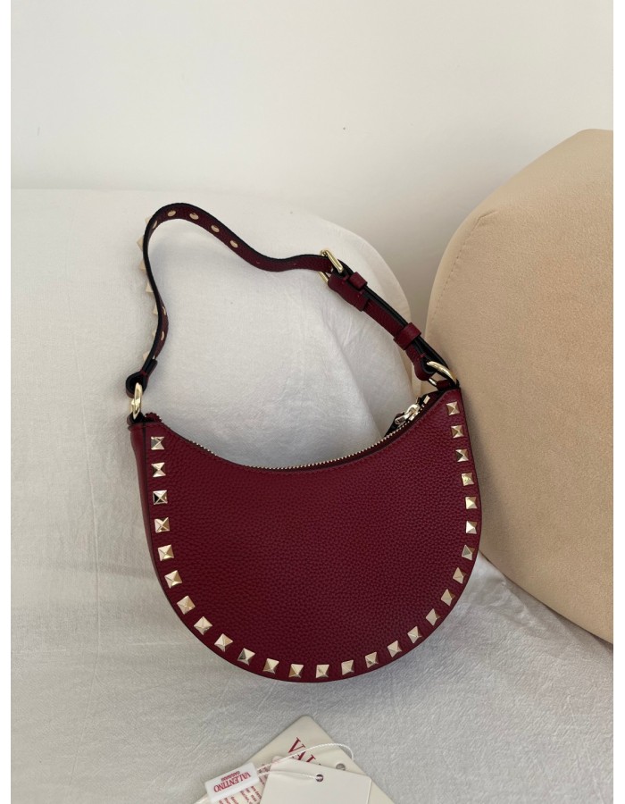 Mini Borsa Hobo Rockstud In Vitello Granato VALENTINO