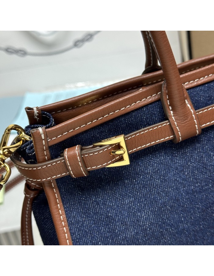 Borsa a mano Prada Bonnie medium in denim e pelle PRADA