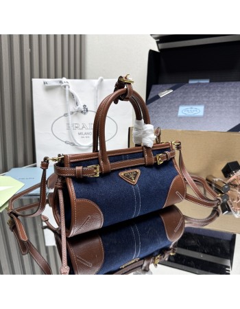 Borsa a mano Prada Bonnie small in denim e pelle PRADA