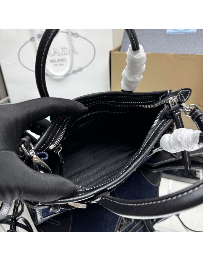 Borsa a mano Prada Bonnie small in denim e pelle PRADA