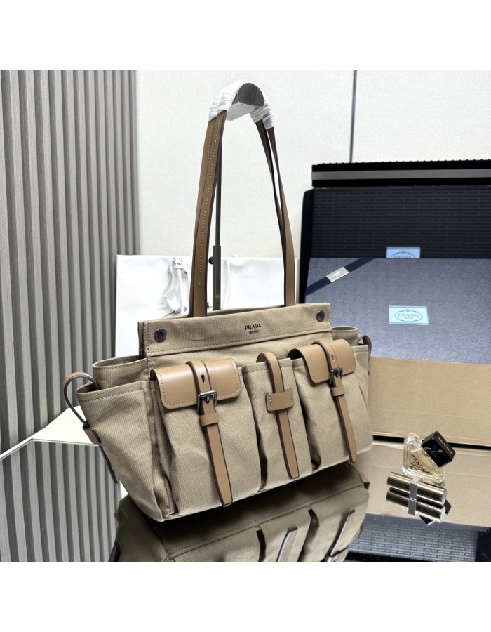 Borsa shopping Prada Route large in canvas e pelle PRADA