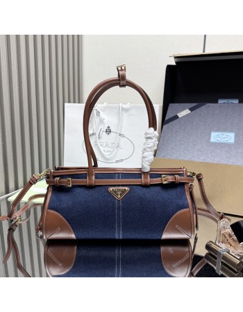 Borsa a mano Prada Bonnie medium in denim e pelle PRADA