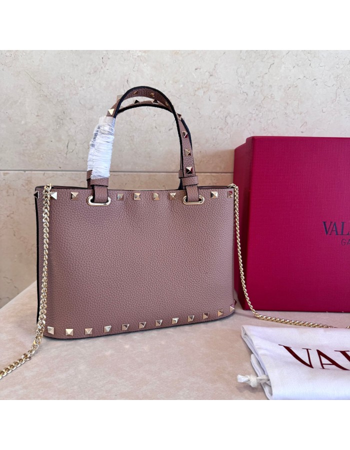 Mini Borsa Shopping Rockstud In Vitello Granato VALENTINO