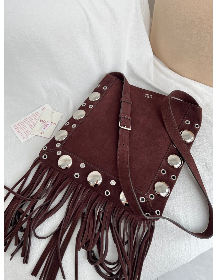 Borsa A Spalla Nellcôte In Suede Con Frange VALENTINO