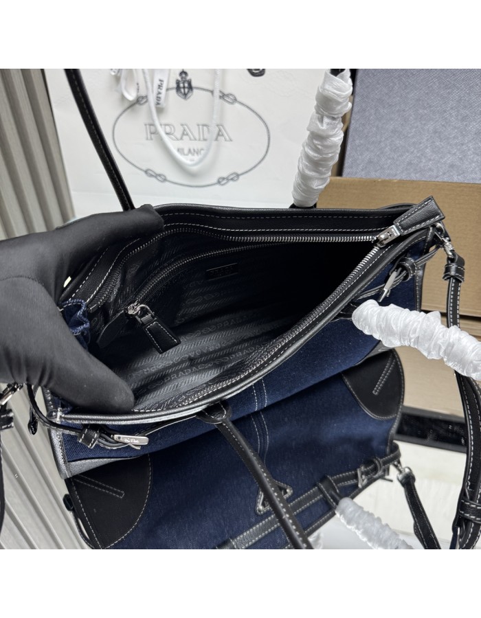 Borsa a mano Prada Bonnie medium in denim e pelle PRADA