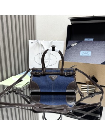 Borsa a mano Prada Bonnie small in denim e pelle PRADA