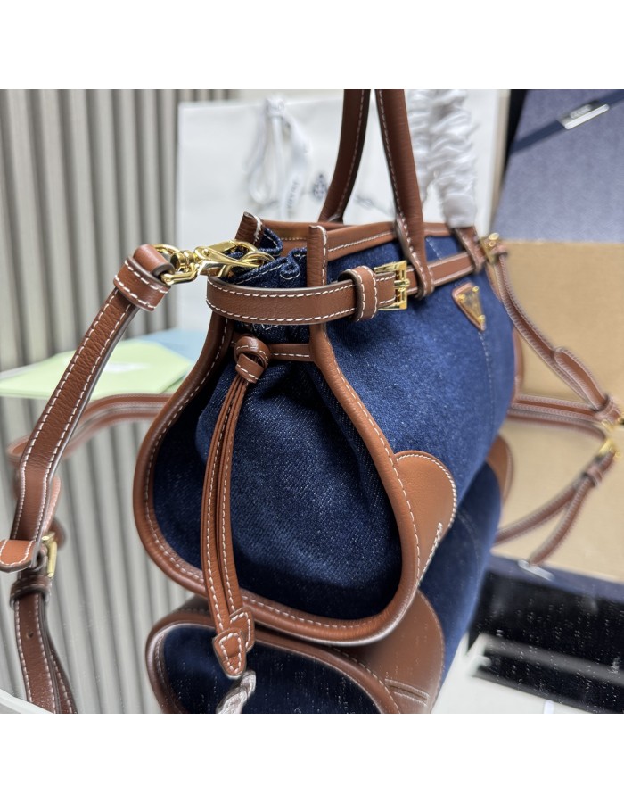 Borsa a mano Prada Bonnie medium in denim e pelle PRADA