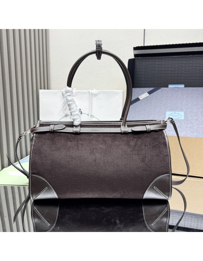 Borsa a mano Prada Bonnie large in velluto a coste e pelle PRADA