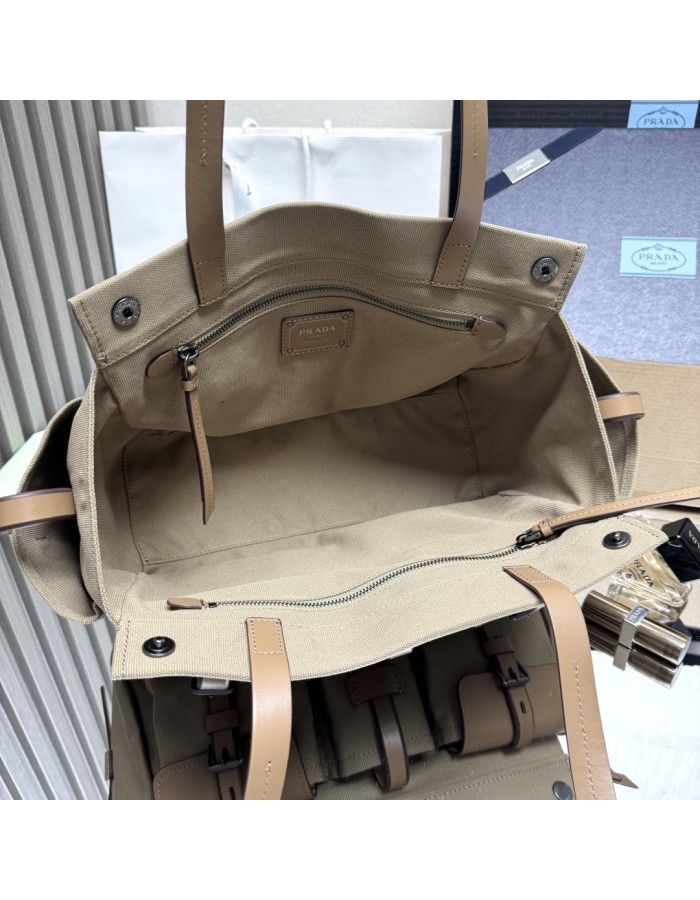 Borsa shopping Prada Route large in canvas e pelle PRADA