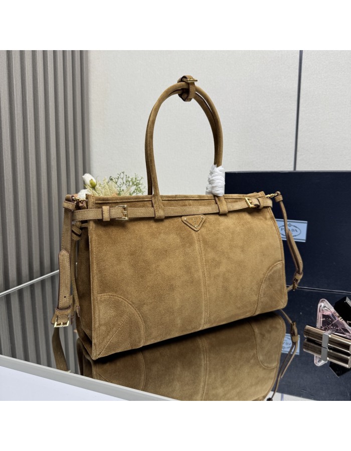 Borsa a mano Prada Bonnie large in pelle scamosciata PRADA